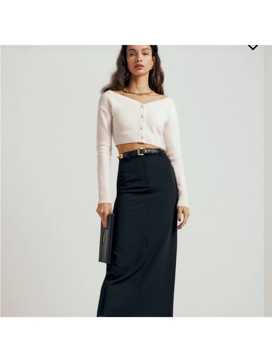 Reformation Millie Cashmere Cream Cropped Off-Shoulder Button Cardigan - Picture 9 of 10